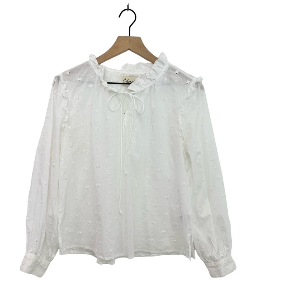 Cleobella white eyelet embroidered long sleeve blouse, size small
